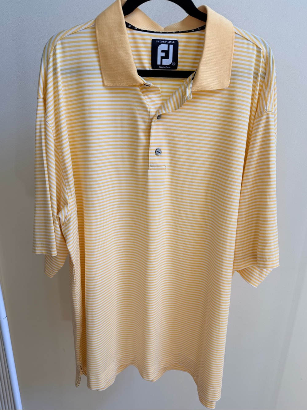 FootJoy ProDry Lisle striped golf polo shirt yellow/white Sz XXL
